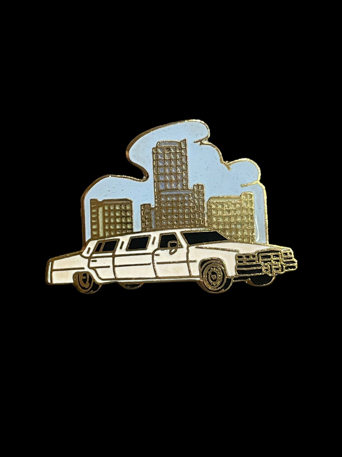 Vintage White Limo in The City Enamel Brooch Pin