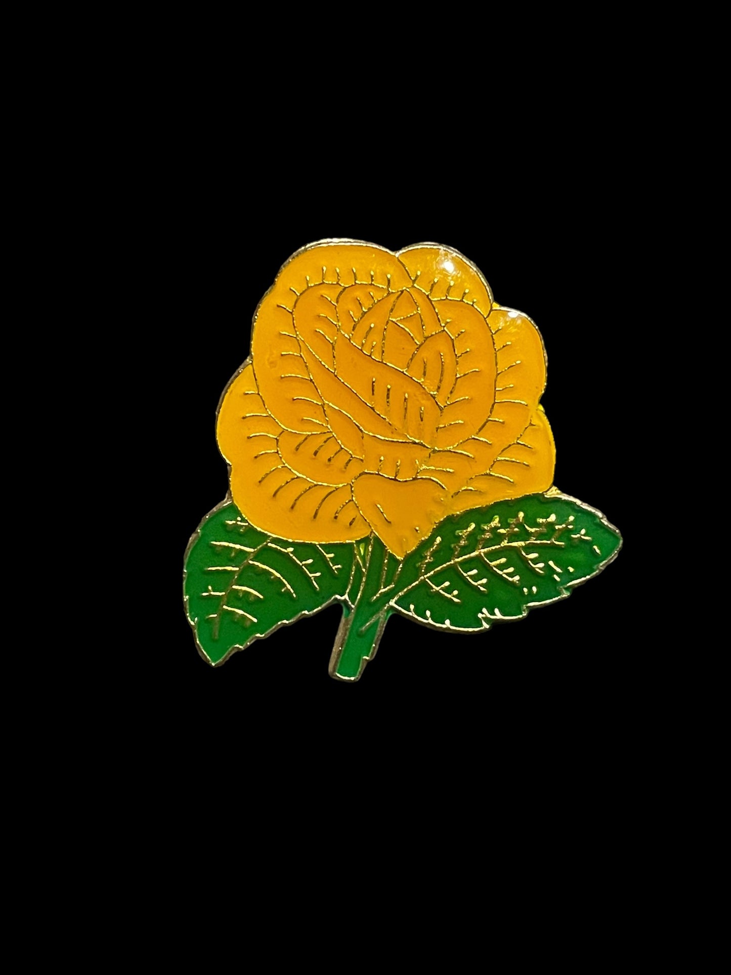 Vintage Sunny Yellow Rose with Gold Lining Enamel Brooch Pin