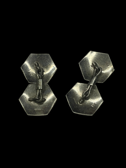 Victorian Edwardian Sterling Silver Men Hexagon Cufflinks Stamped EEE