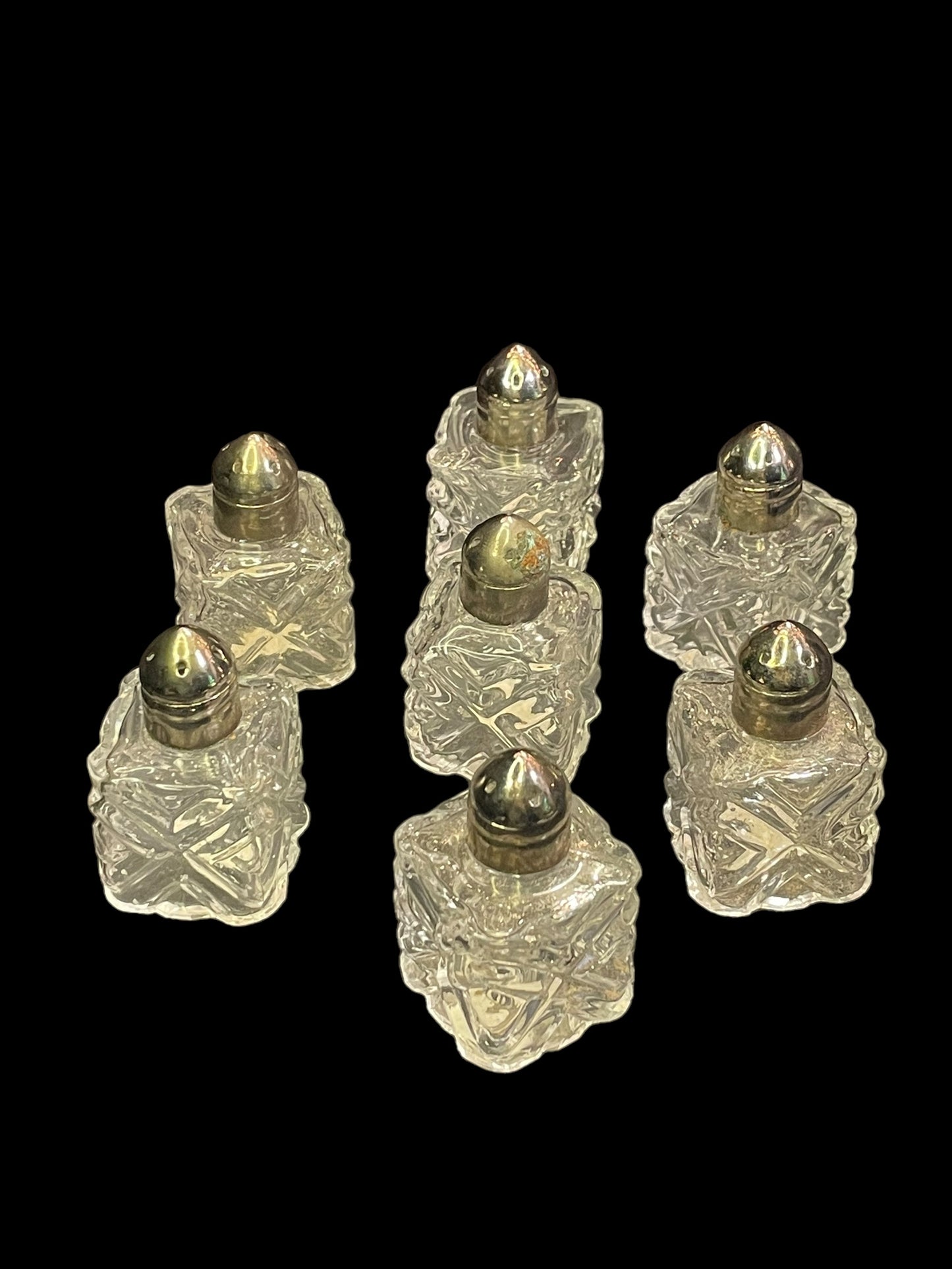 Vintage Glass Crystal Leonard Salt and Pepper Shakers Set of 7