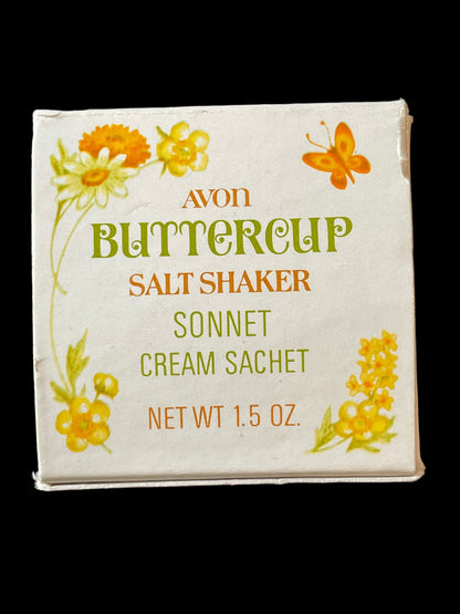 Avon Buttercup Salt Shaker Sonnet Cream Sachet 1.5oz 1/2 Full