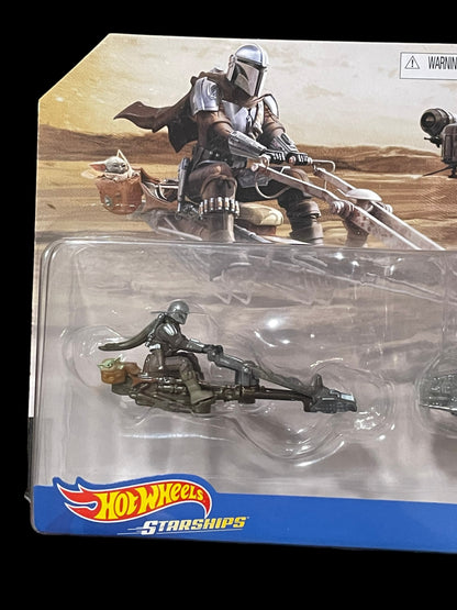 2021 Hot Wheels Star Wars Starship The Mandalorian Speeder, Razor Crest & The Child and Hover Pram Set