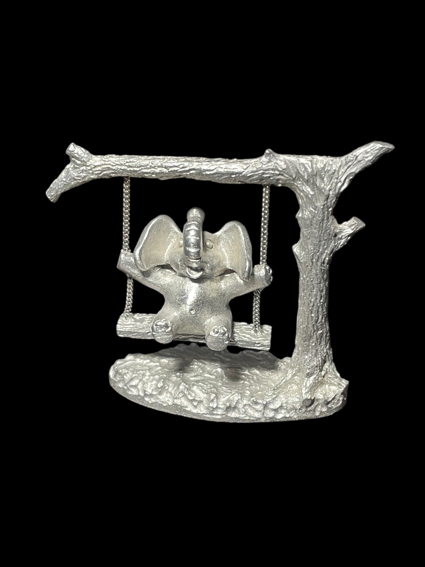 Vintage Spoontique Fine Pewter Elephant on Swing Mini Figurine