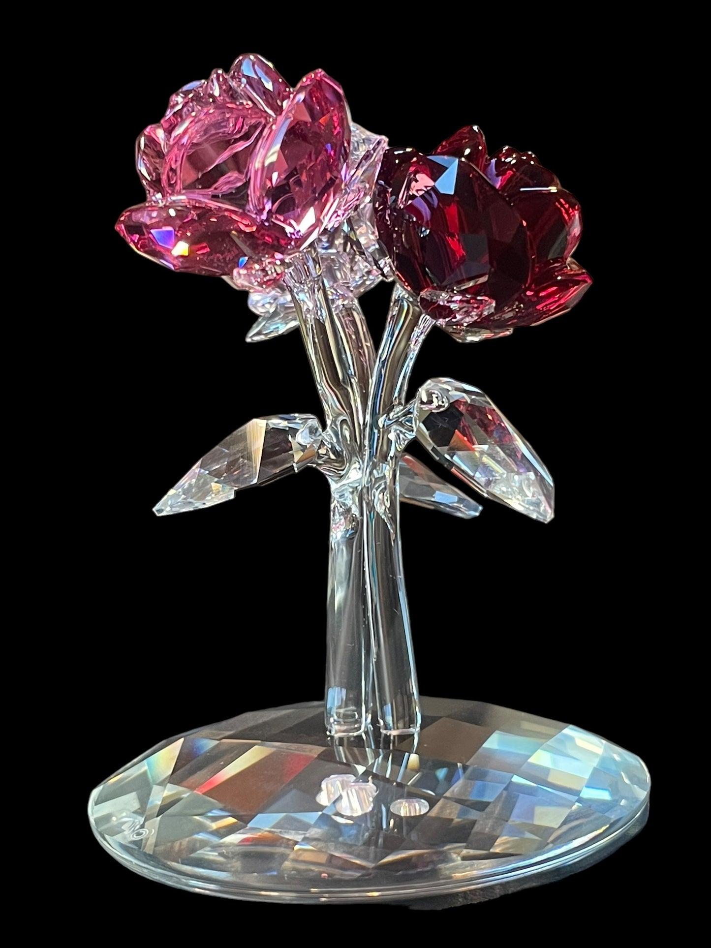 Swarovski Crystal Figurine Pink Roses Bouquet with Bell Jar