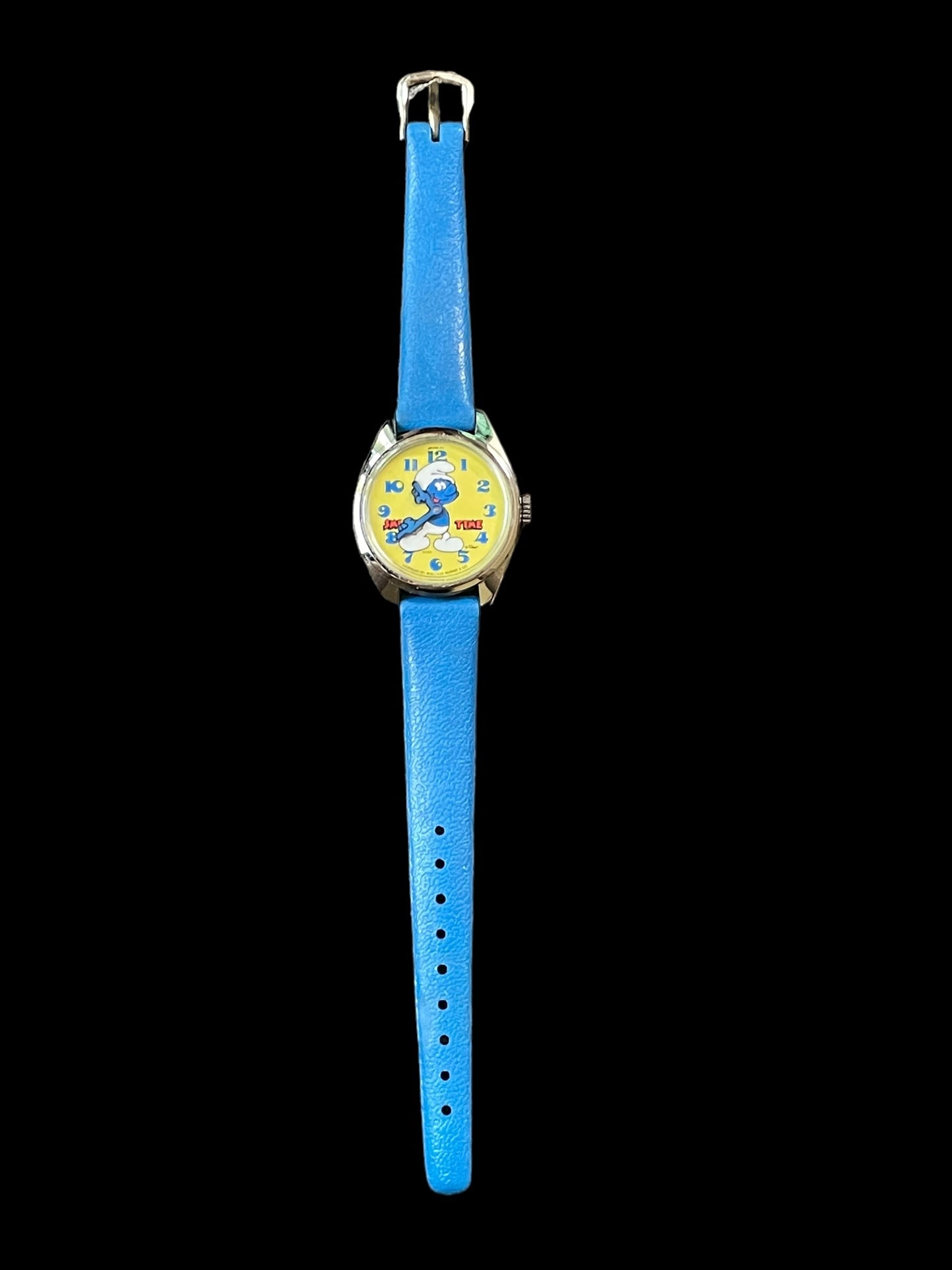 80's Blue Bradley Smurf Time Faux Leather Watch