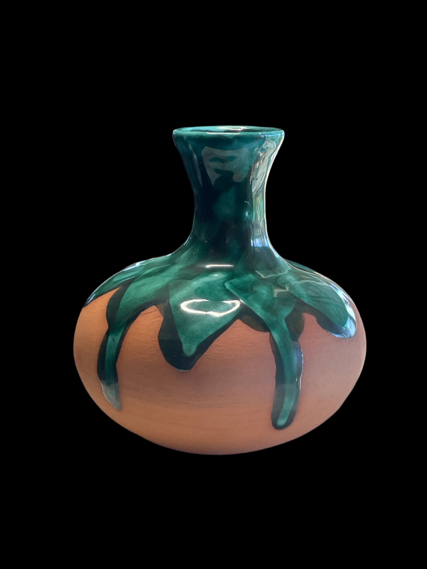 Fortina Geurrero Handmade Terracotta Signed with Green Glaze Drip From Mexico