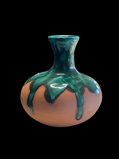 Fortina Geurrero Handmade Terracotta Signed with Green Glaze Drip From Mexico