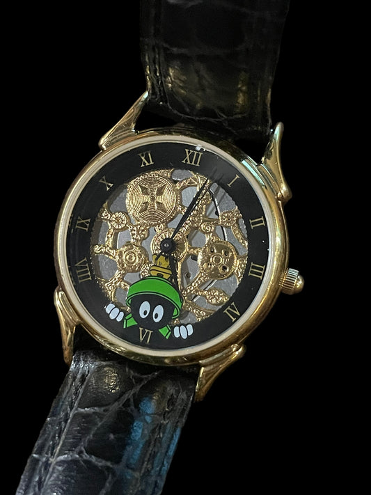 Warner Bros Marvin the Martian Black and Gold Watch By Fossil New Battery