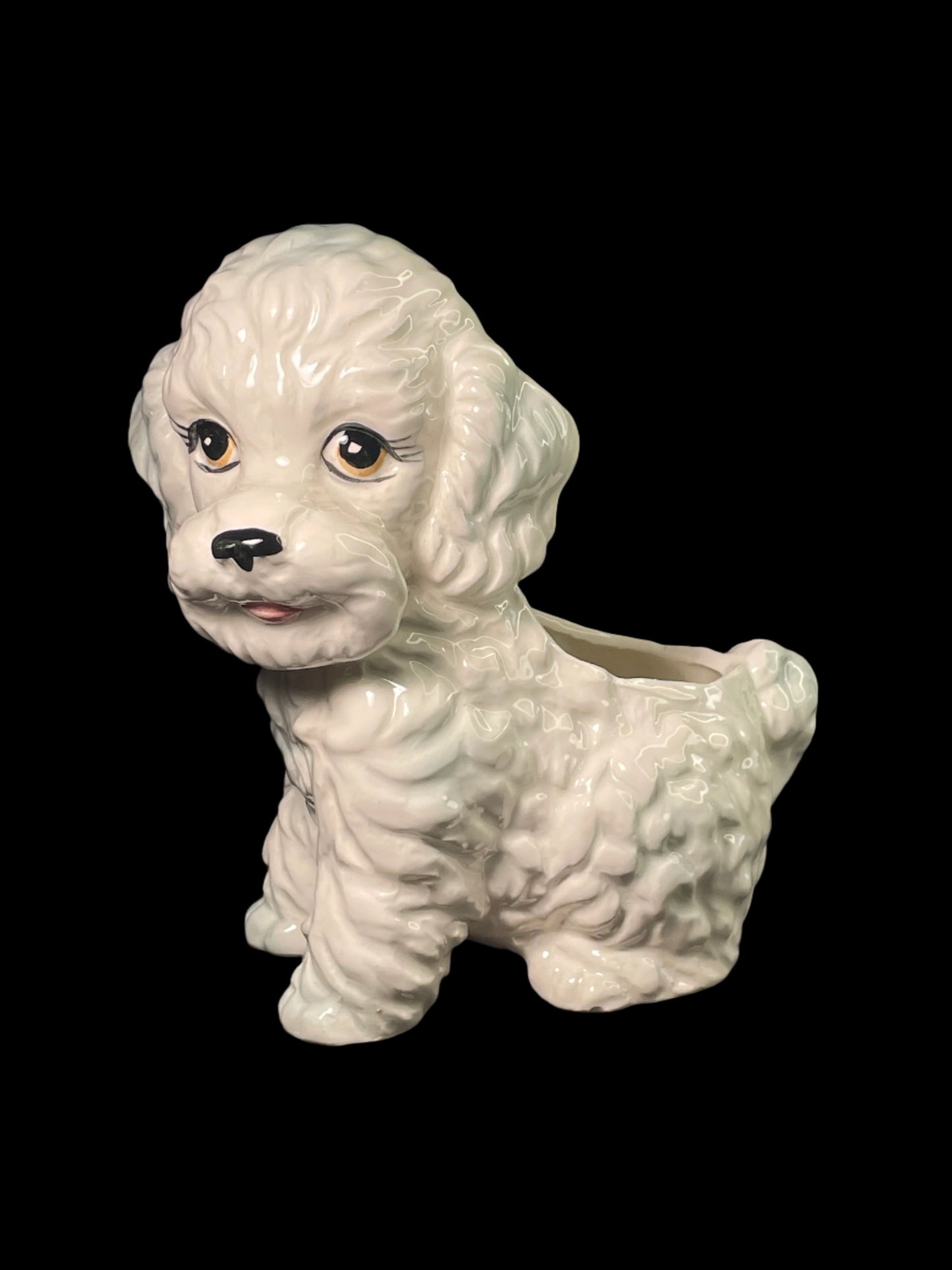 Midcentury Inarco Japan 7” White Ceramic Poodle Dog Planter