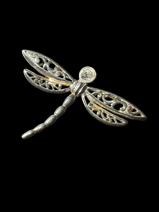 Premier Designs Silver Tone Clear Rhinestone Dragonfly Brooch Pin