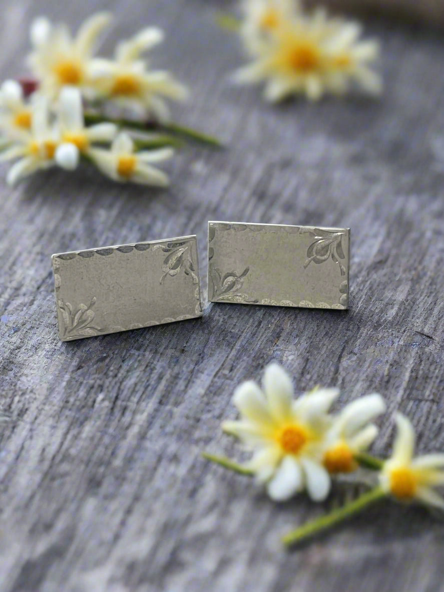 Anson 925 Sterling Silver Vintage Cufflinks with Etched Floral Design