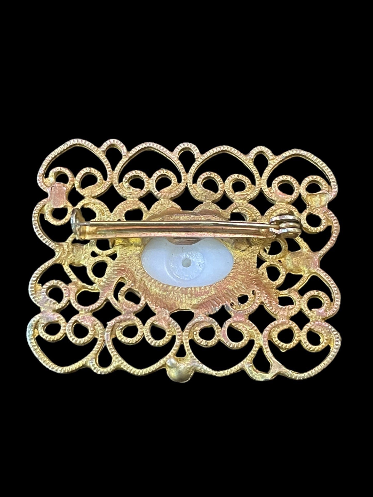 Vintage Goldtone Faux Pearl with Decorative Metalwork Brooch