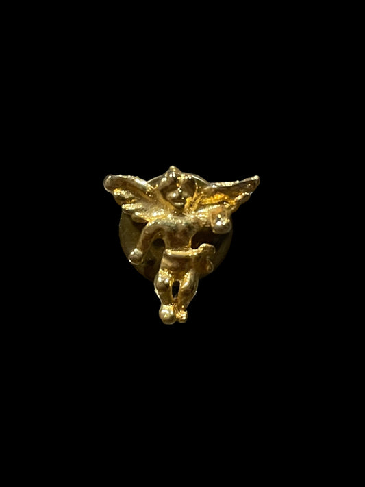 Vintage Gold Tone Winged Angel Cherub Tie Tack Pin