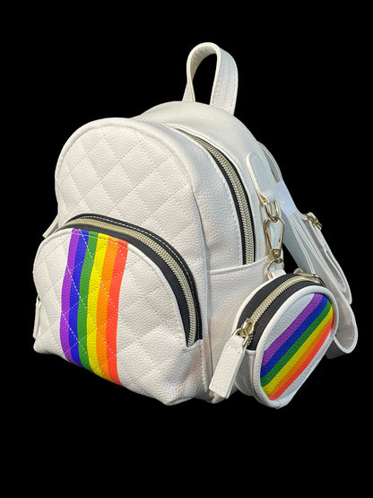 Claire's White Mini Backpack and Coin Purse with Rainbows