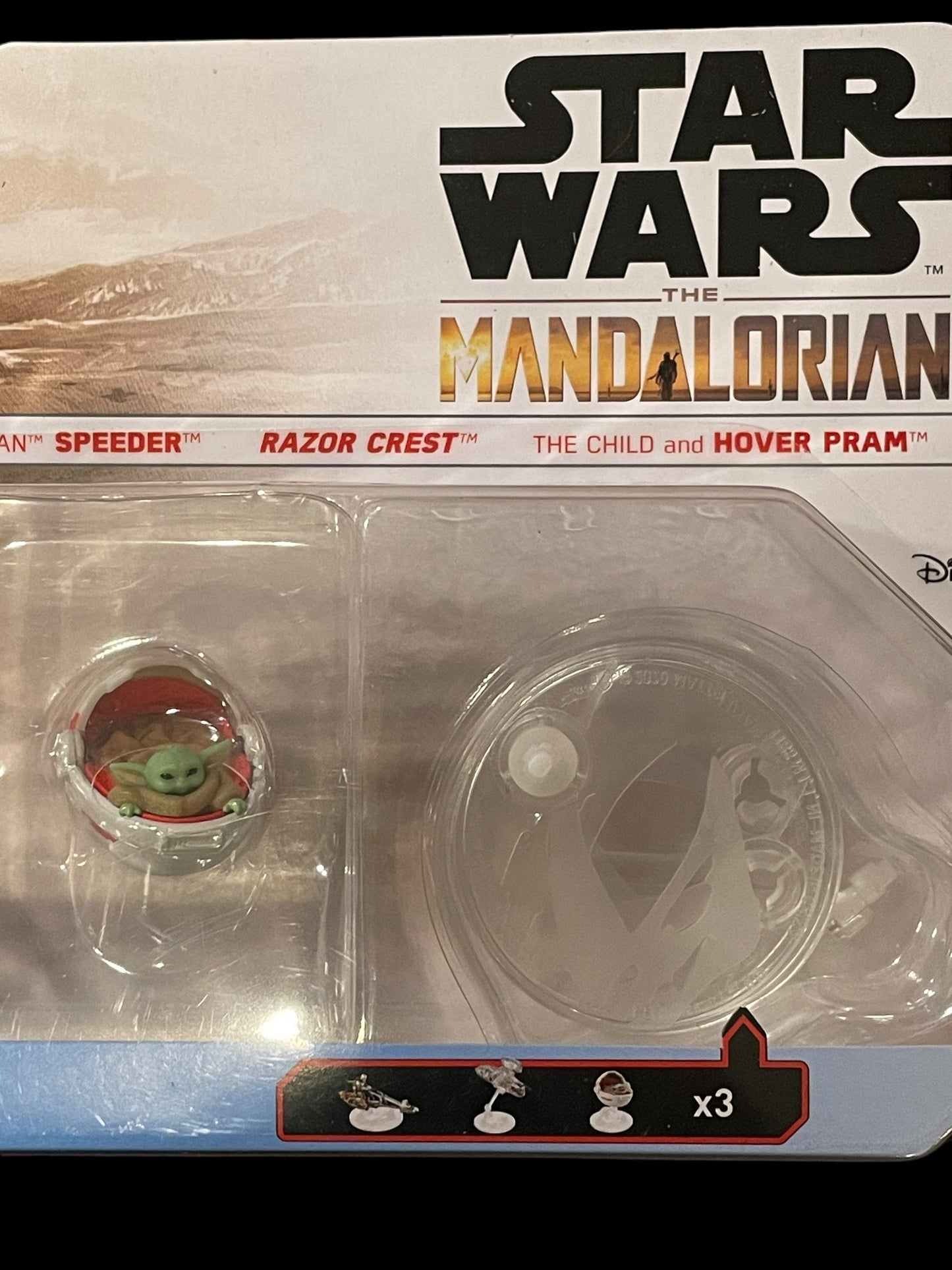 2021 Hot Wheels Star Wars Starship The Mandalorian Speeder, Razor Crest & The Child and Hover Pram Set