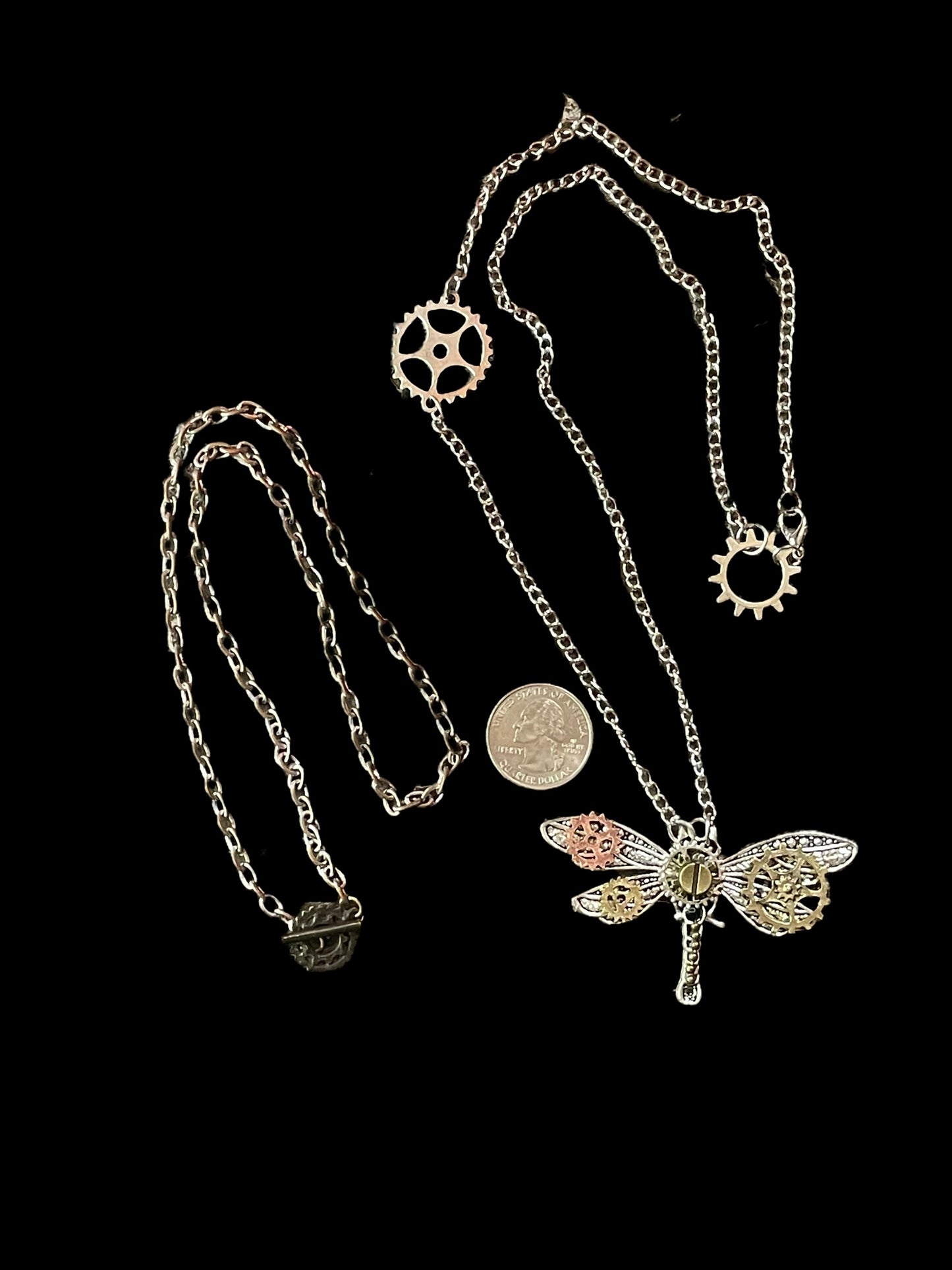 Steampunk Dragonfly and Cogwheels Necklaces