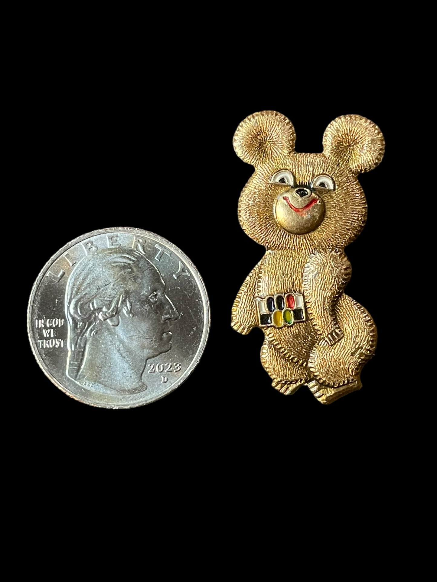 1980 Gold Tone Russian Olympics Misha Bear Mascot Brooch Pin