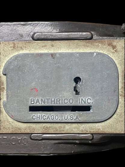 1974 Banthrico Inc Chicago USA Cadillac Car Brass Cast Metal Piggy Bank No Key