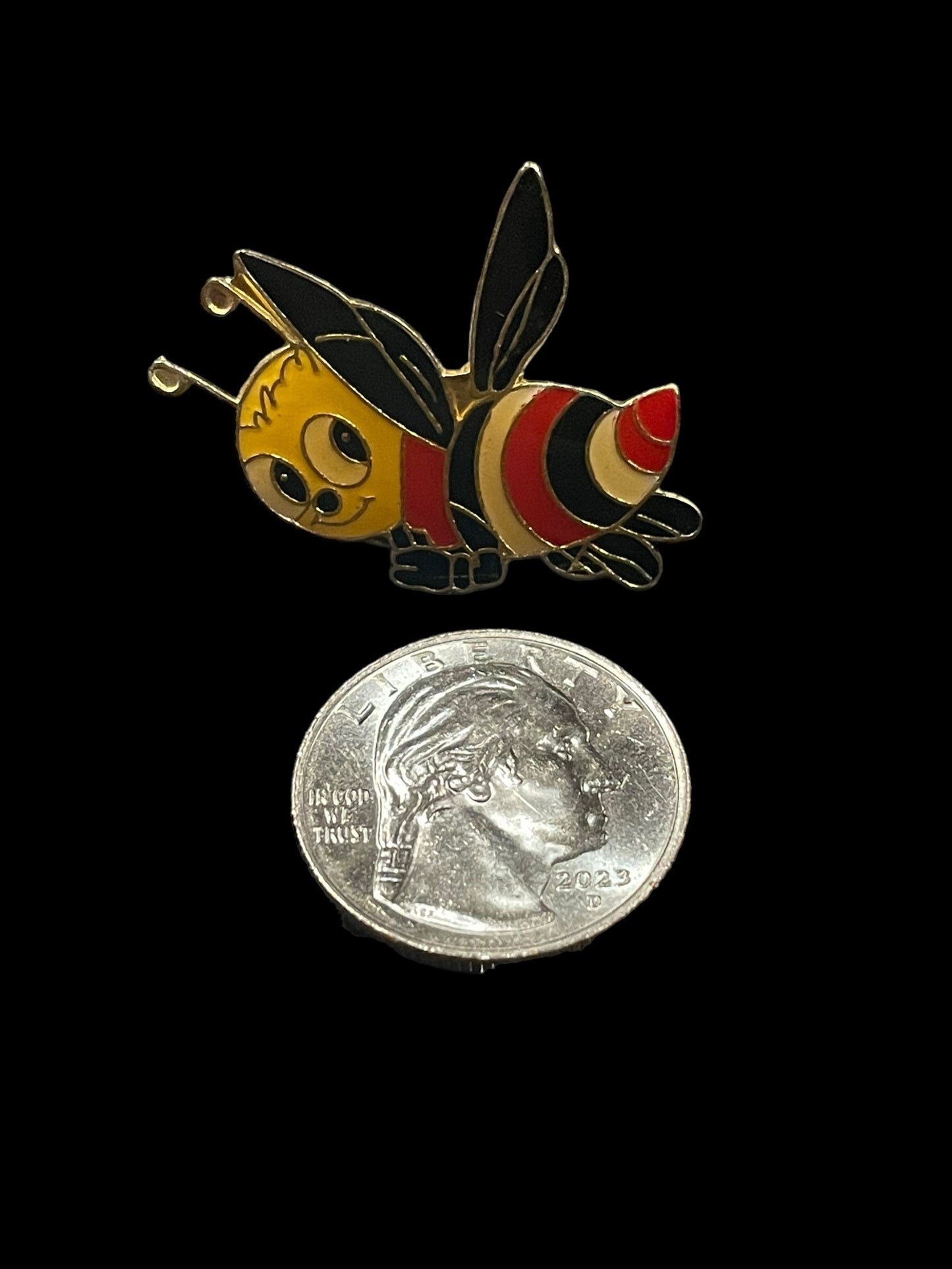 Vintage Gold Tone Black Yellow and Red Bumble Bee Enamel Brooch Pin