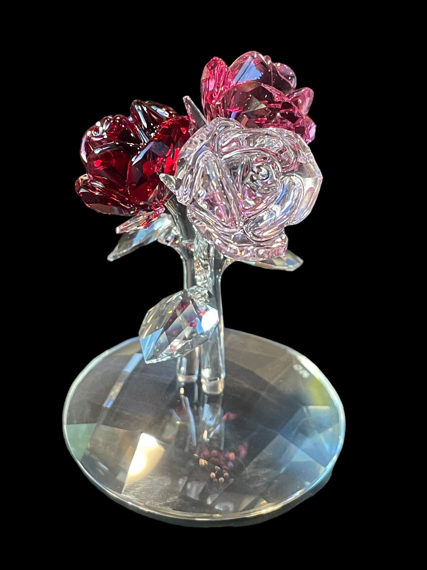 Swarovski Crystal Figurine Pink Roses Bouquet with Bell Jar