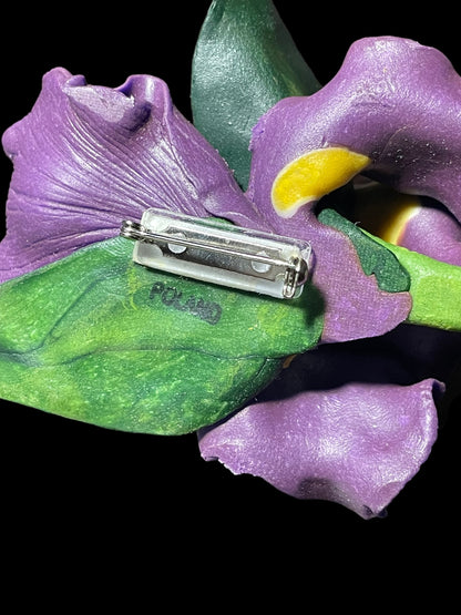 Mendu Handcrafted Purple Iris Flower Brooch Pin