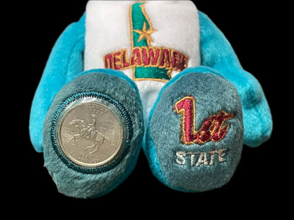 1999 Limited Treasures Delaware State Quarter Coin Bean Bear Plush