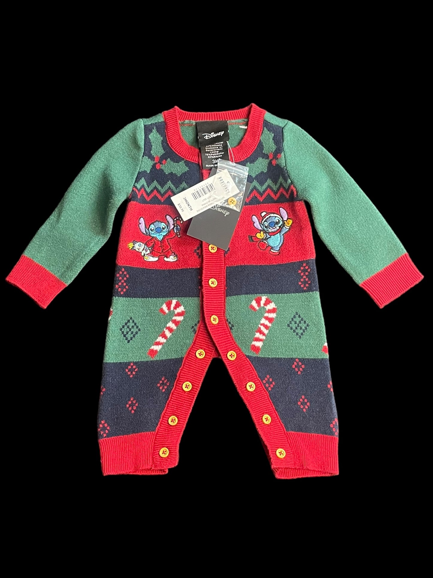 Disney Stitch 3 Month Infant Intarsia Christmas Sweater