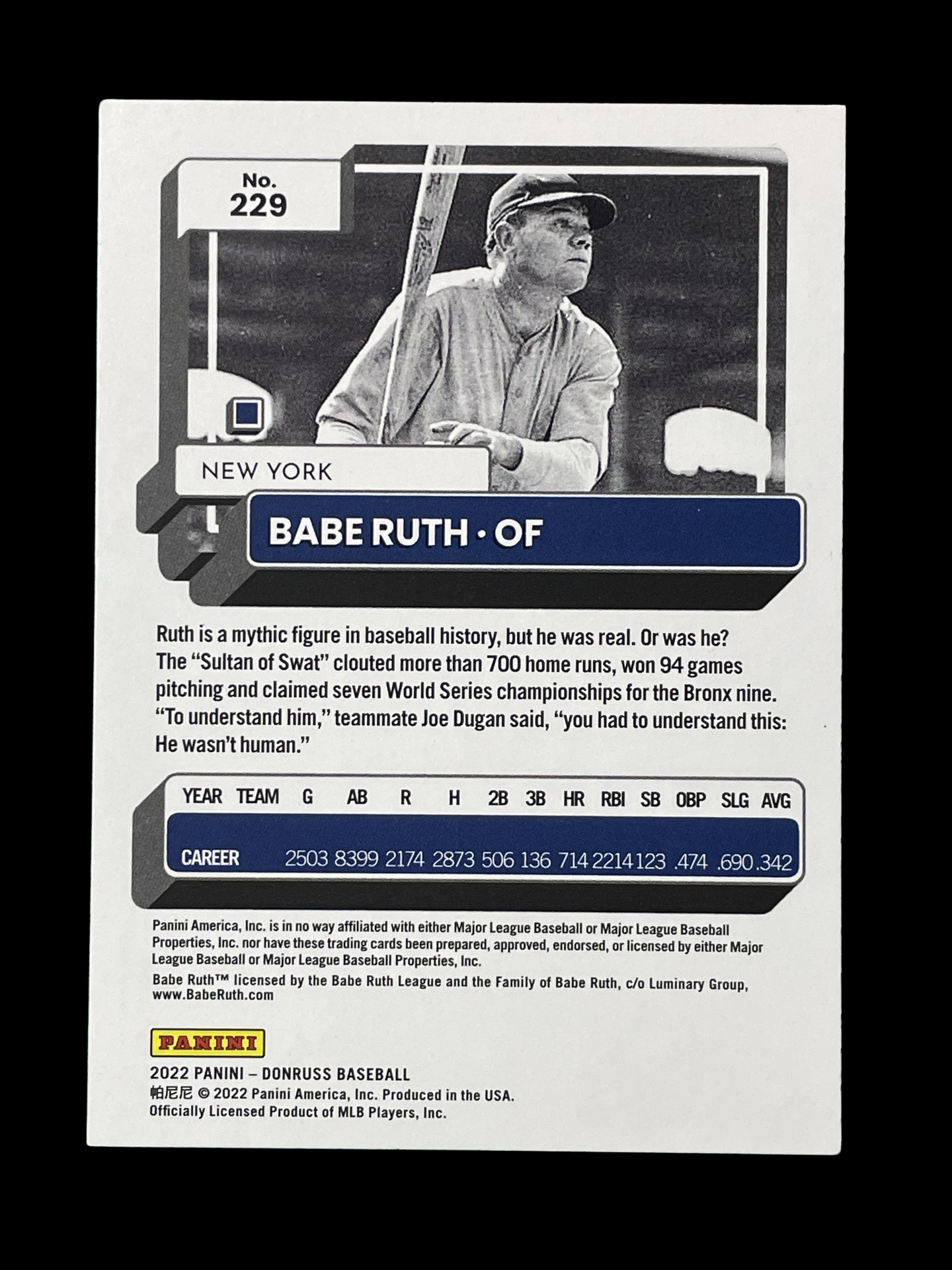 Babe Ruth Holo Orange #229 2022 Panini Donruss Graded GEM MINT 10