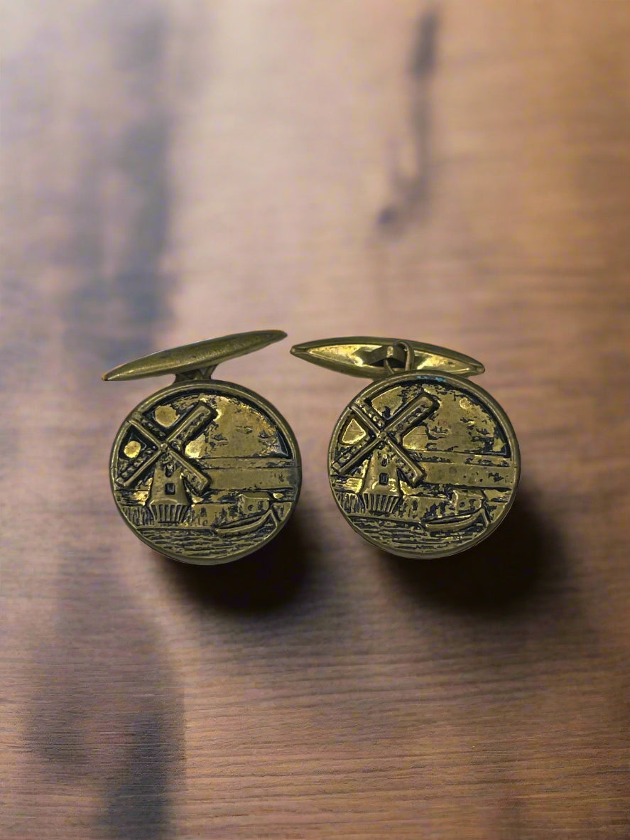 Circa 1930's Holland Windmill Brass Men Cufflinks