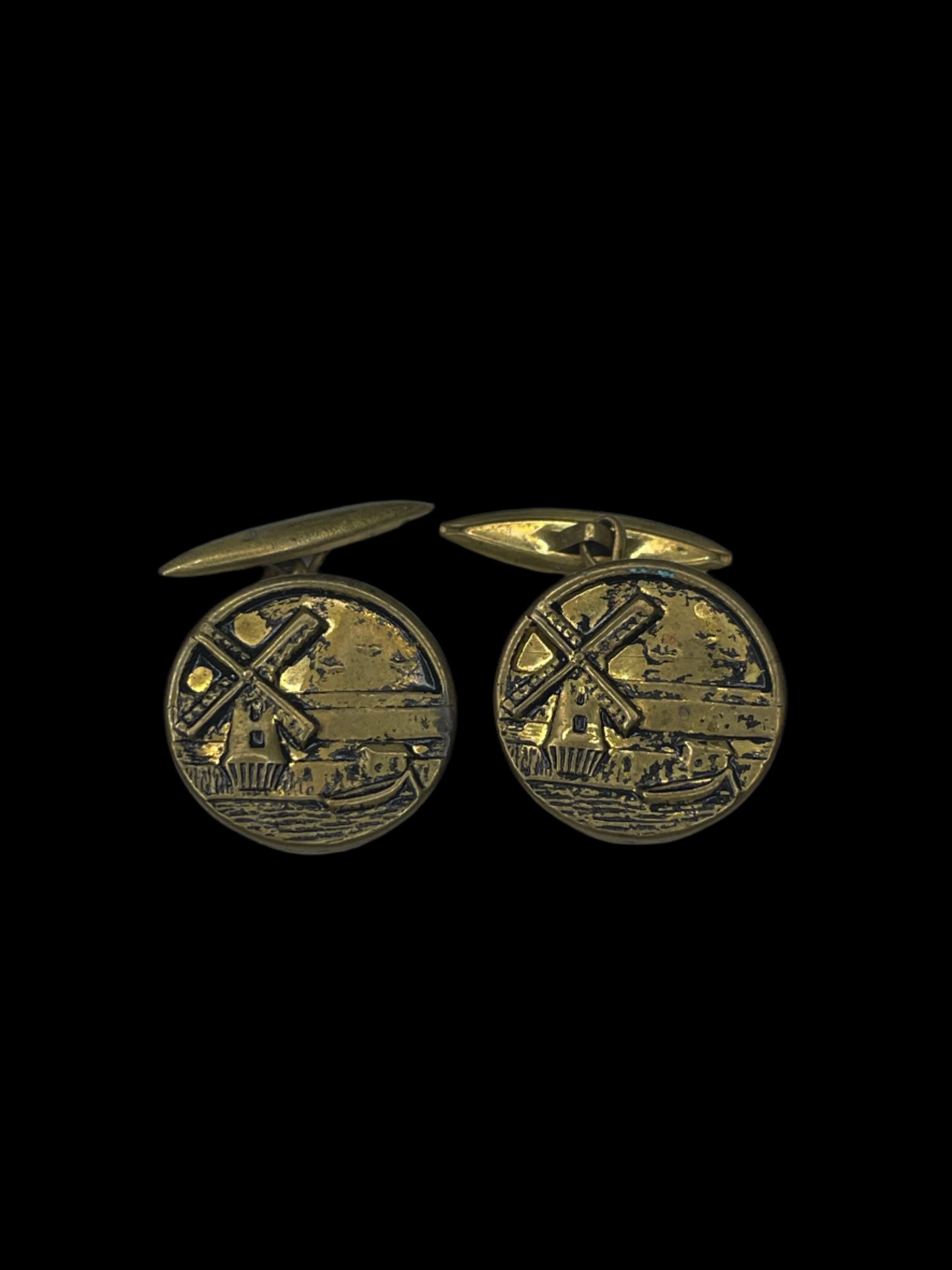 Circa 1930's Holland Windmill Brass Men Cufflinks