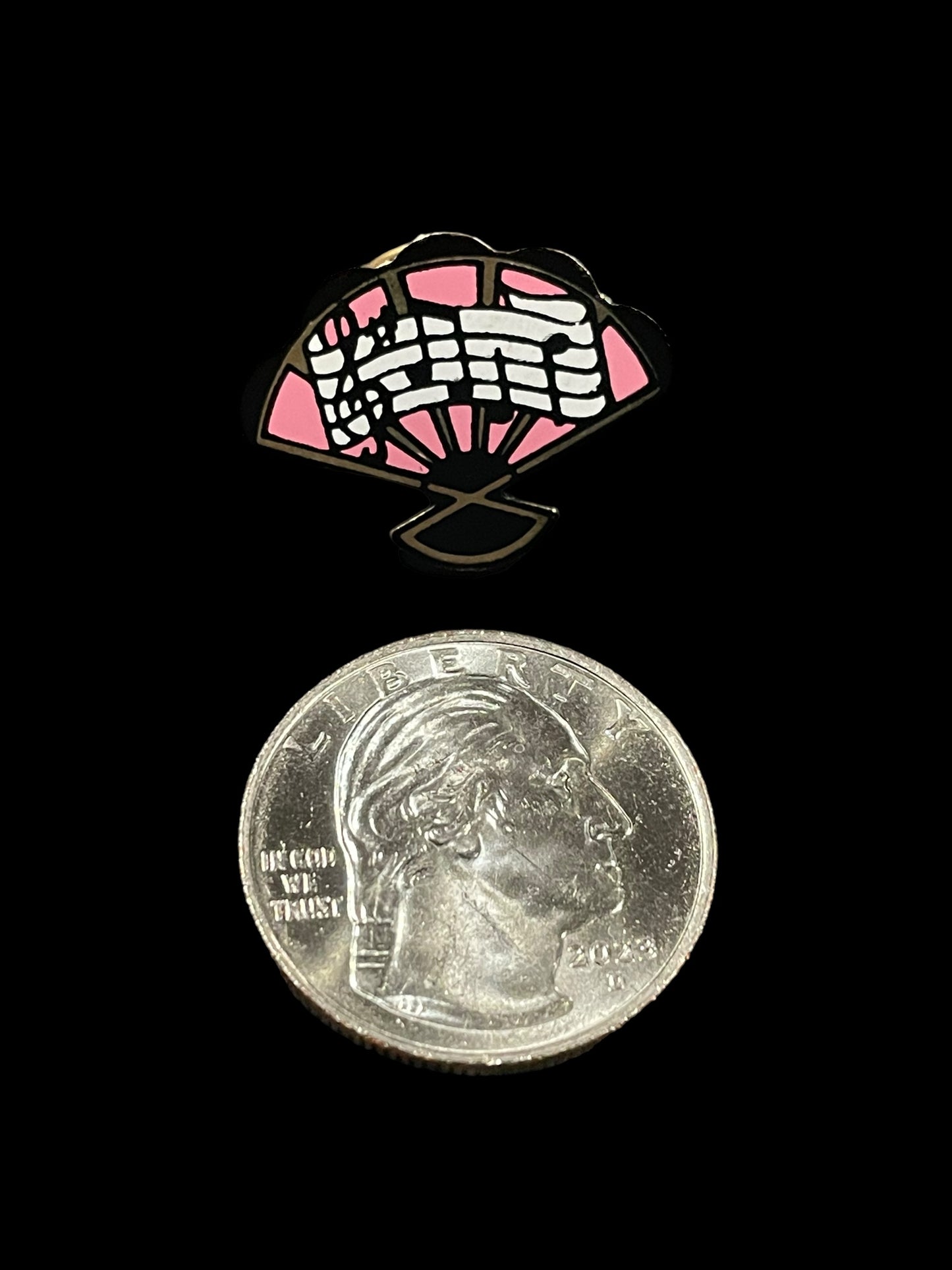 Vintage A. Dean Watkin Co Musical Fan Pink Enamel Brooch Pin