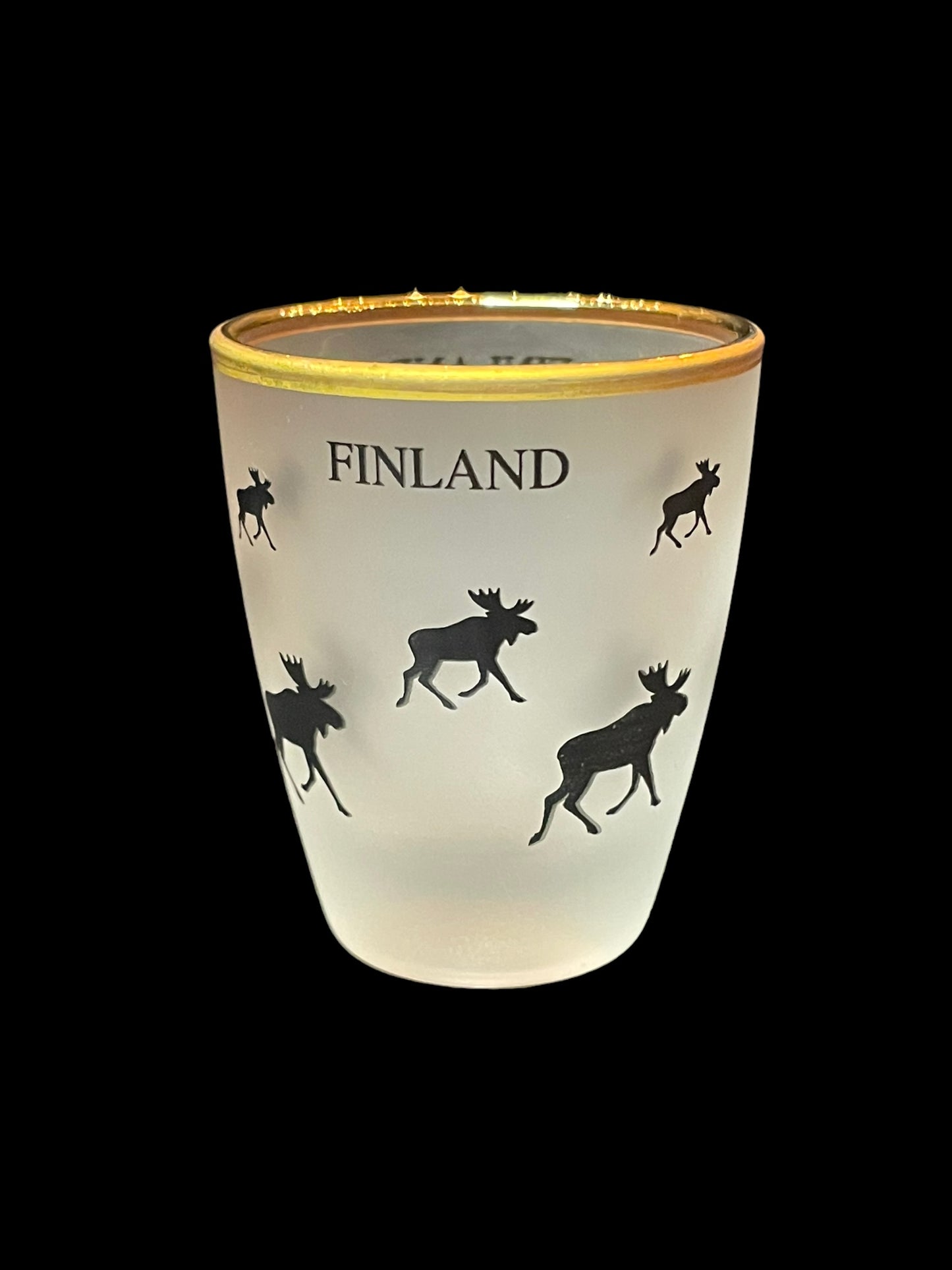 Finland Moose Gold Rim Frosted Shot Glass