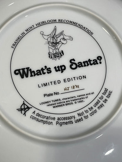 1993 Franklin Mint Looney Tunes Bugs Bunny What's Up Santa? Limited Edition Plate