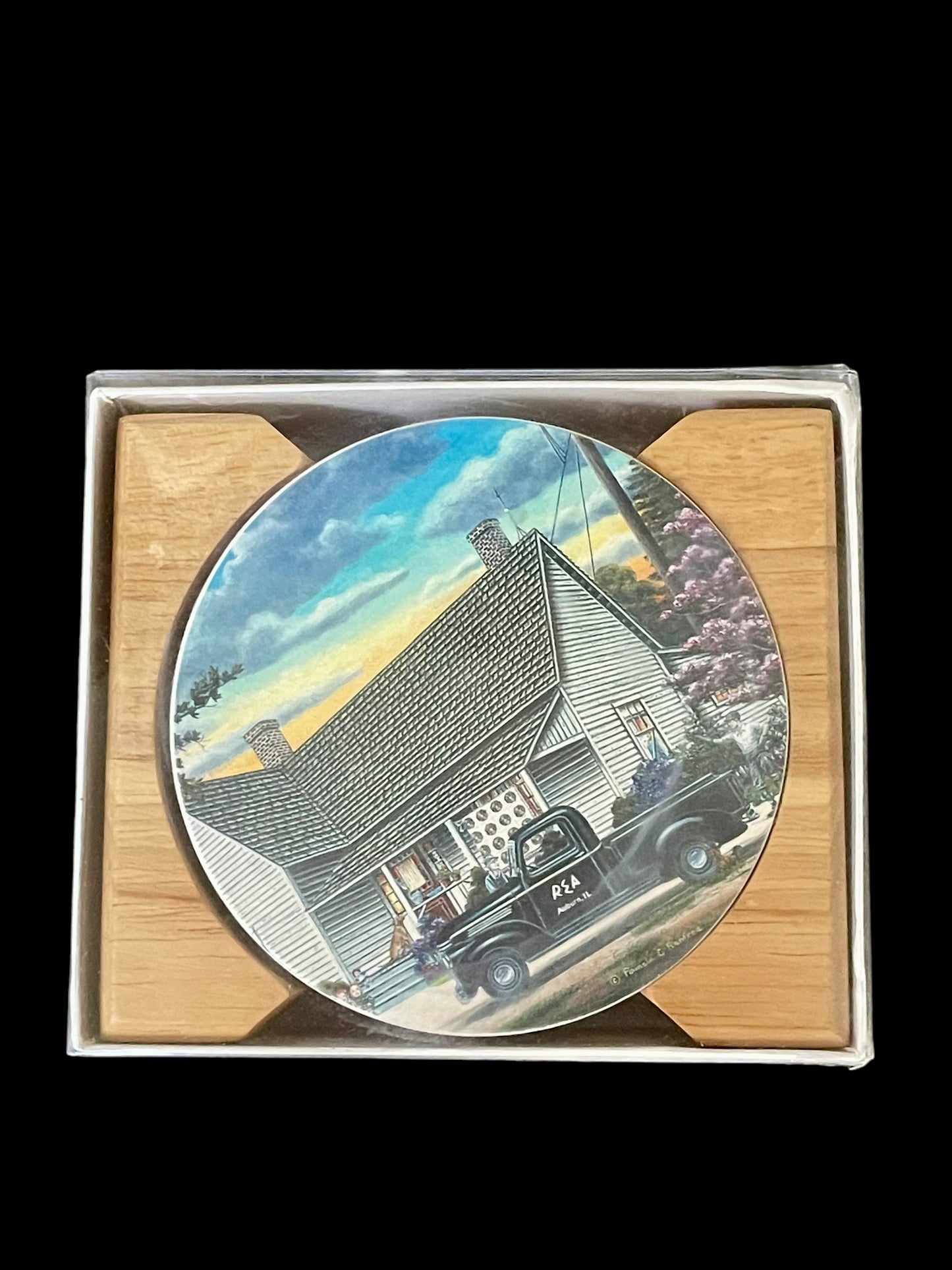 Vintage Charming House & Truck Artwork Coasters Set by Pamela C Renfroe