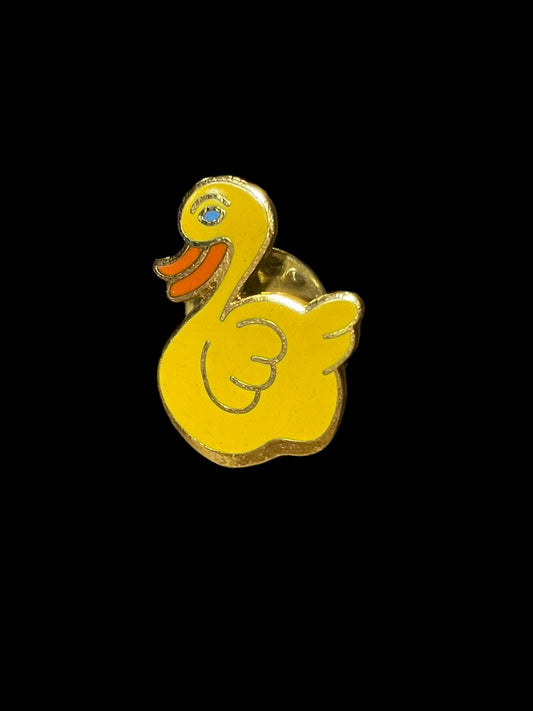 Vintage Gold Tone Blue Eye Yellow Duck Enamel Brooch Pin