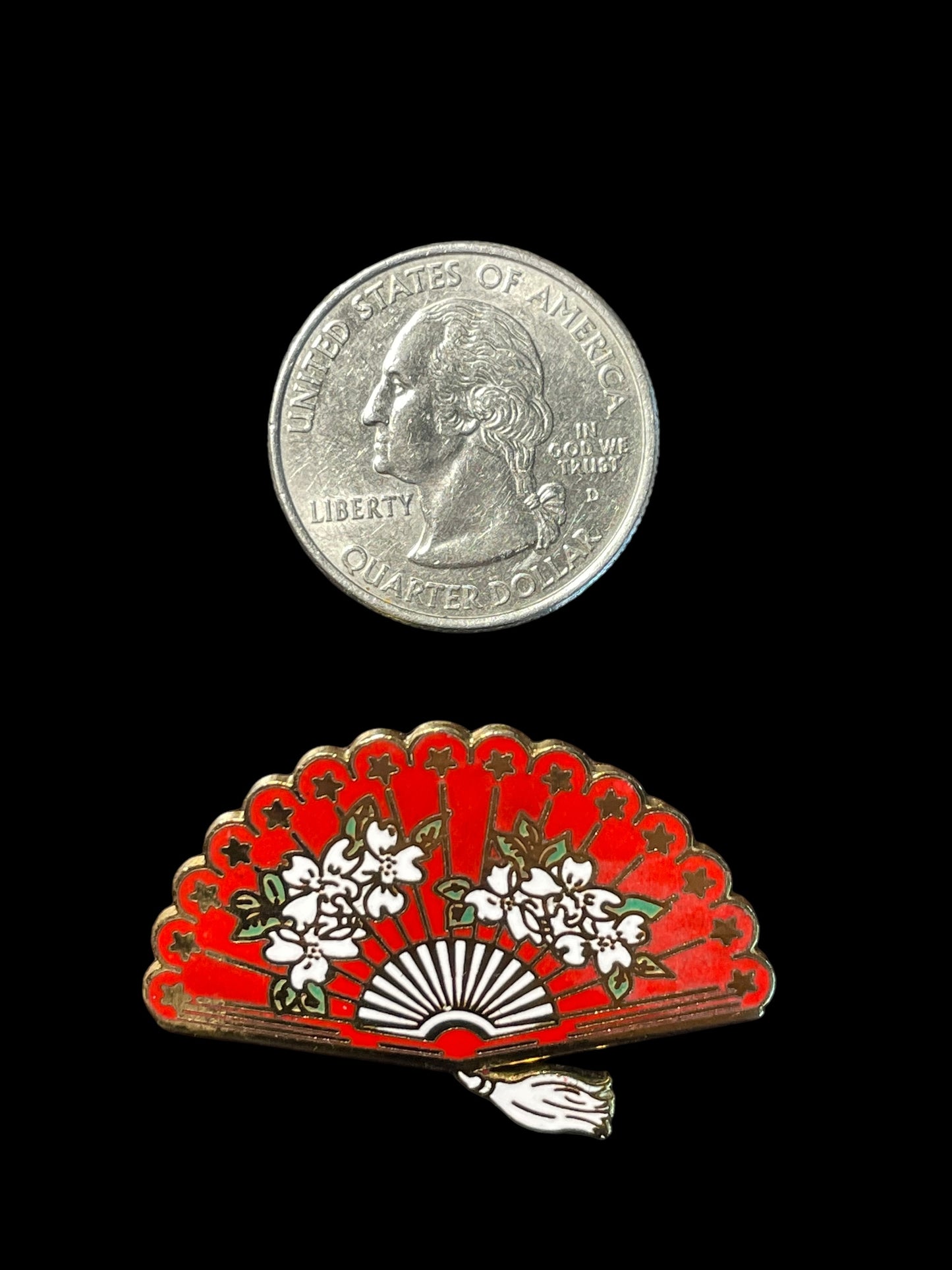 Enamel Gold Tone Japanese Folding Fan Souvenir Brooch Pin