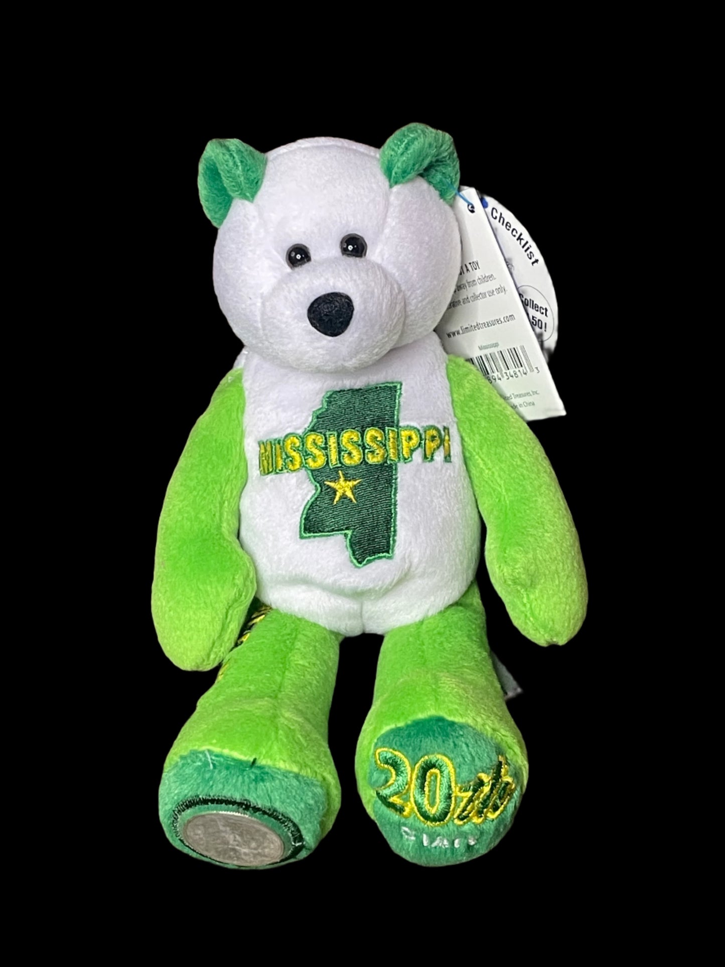 2002 Limited Treasures Mississippi State Quarter Coin Bean Bear Plush