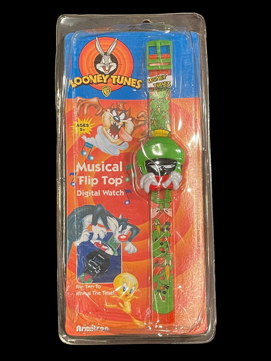 1997 Looney Tunes Marvin The Martian Musical Flip Top Digital Watch