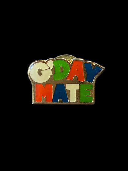 Vintage Gold Tone Australian G'Day Mate Enamel Brooch Pin