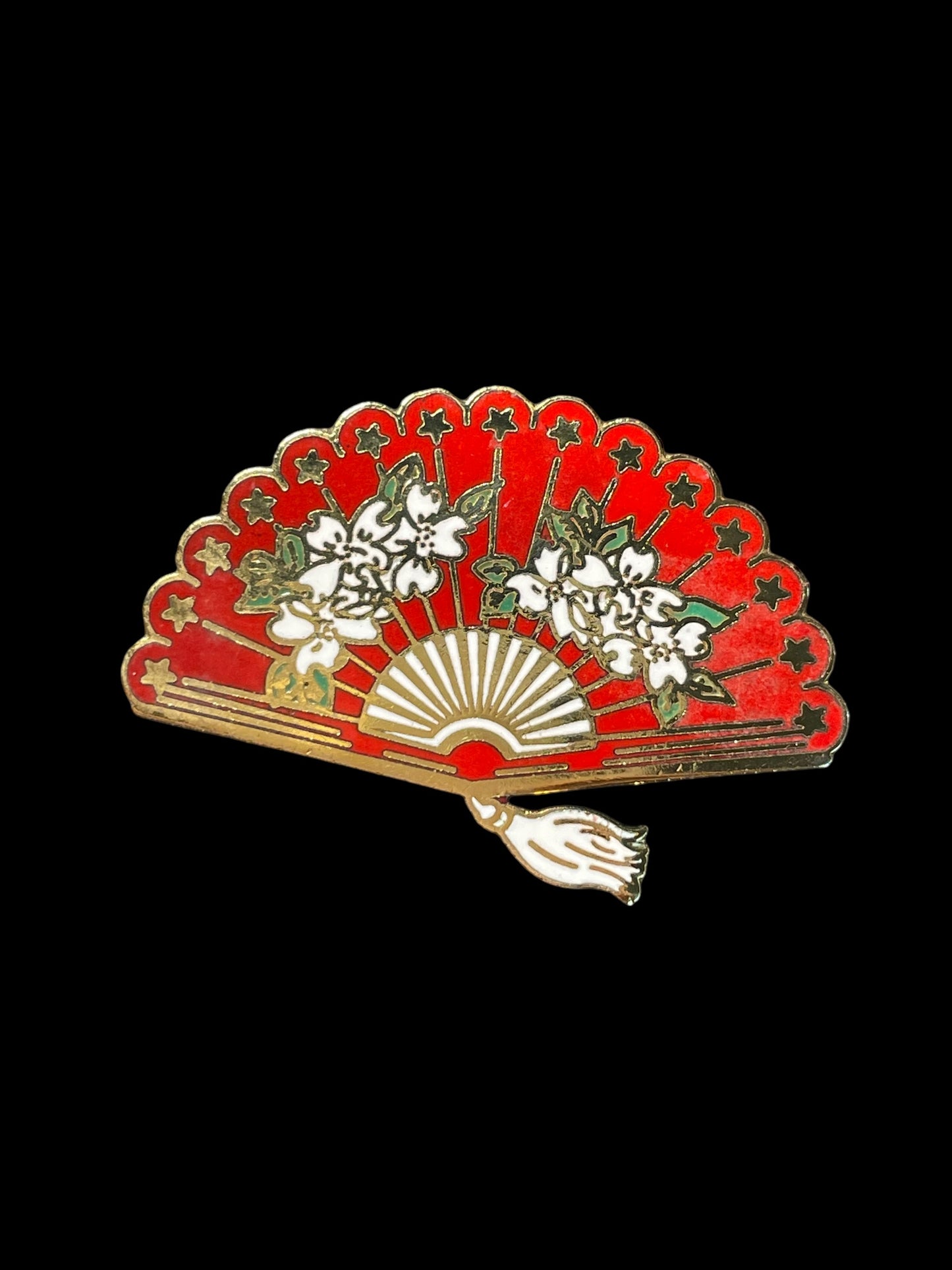 Enamel Gold Tone Japanese Folding Fan Souvenir Brooch Pin