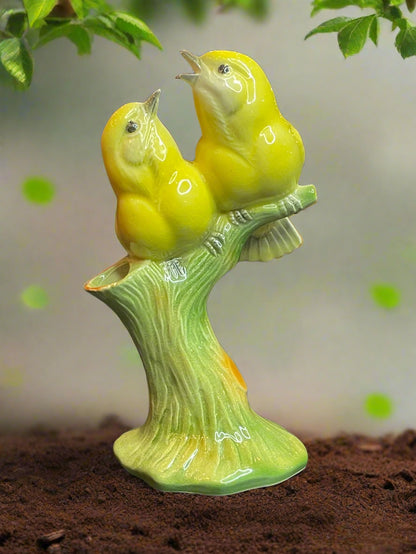 Vintage Yellow Birds Perch On Branch Bud Vase Figurine