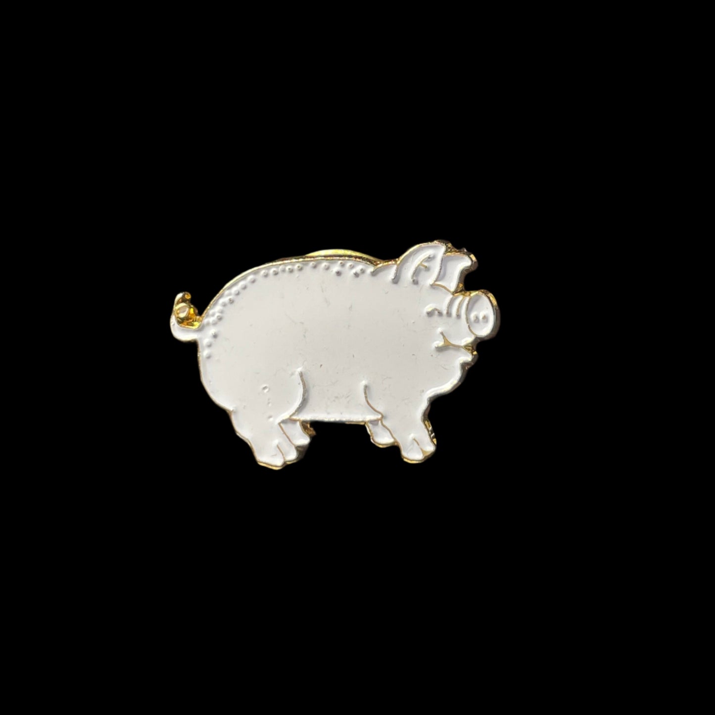 Set of White, Pink, and Gold Farm Pigs Enamel Brooch Pins Vintage