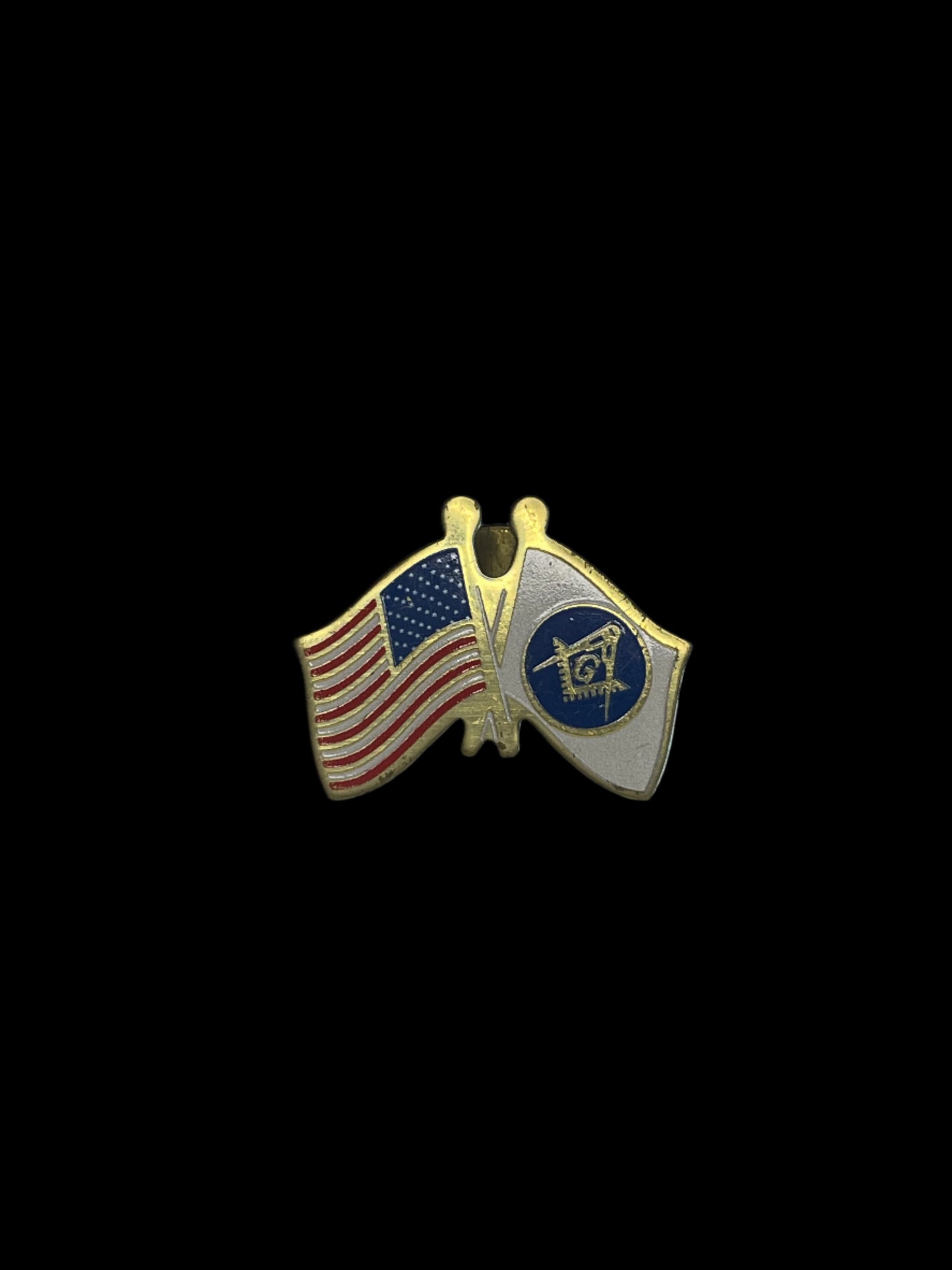 Mens Freemason Masonic Lodge and Patriotic America USA Flag Lapel Pin Vintage