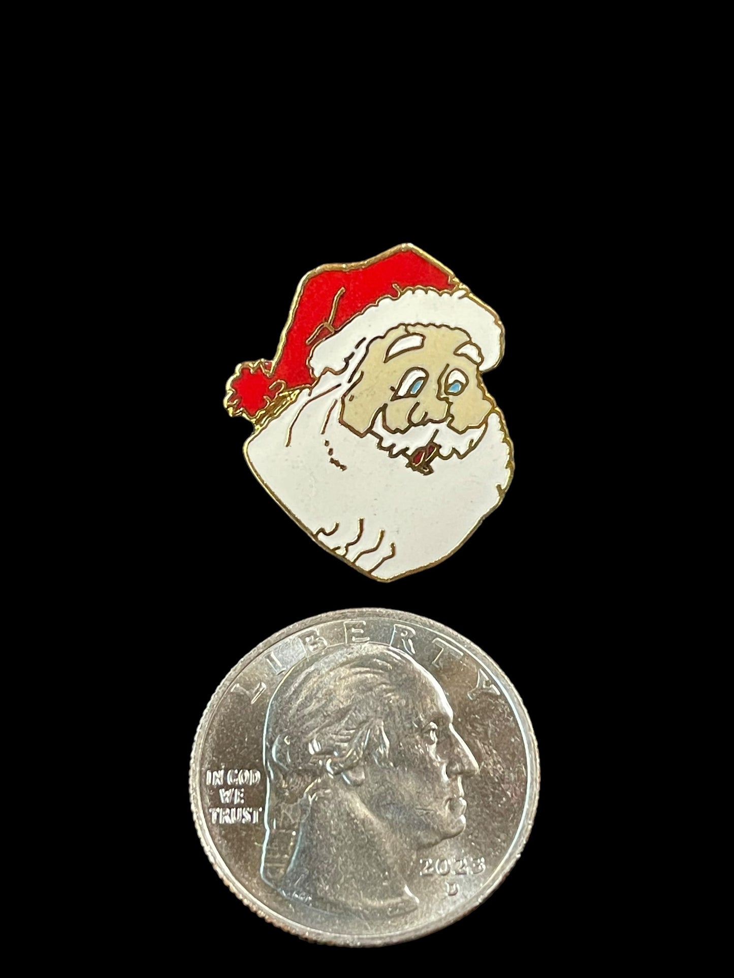 Vintage Christmas Santa Claus Head Gold Tone Enamel Brooch Pin