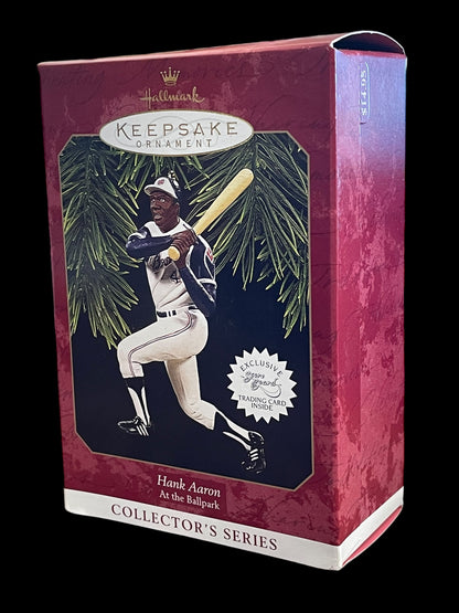 1997 Hallmark Keepsake Ornament At The Ballpark Hank Aaron With Trading Card