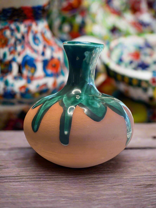 Fortina Geurrero Handmade Terracotta Signed with Green Glaze Drip From Mexico