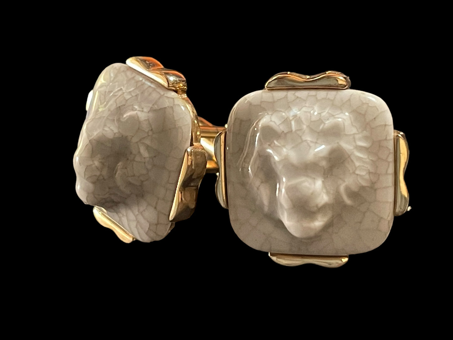 Vintage Swank Royal Copenhagen Porcelain Lion Cufflinks Original Crackle Finish For Men Rare