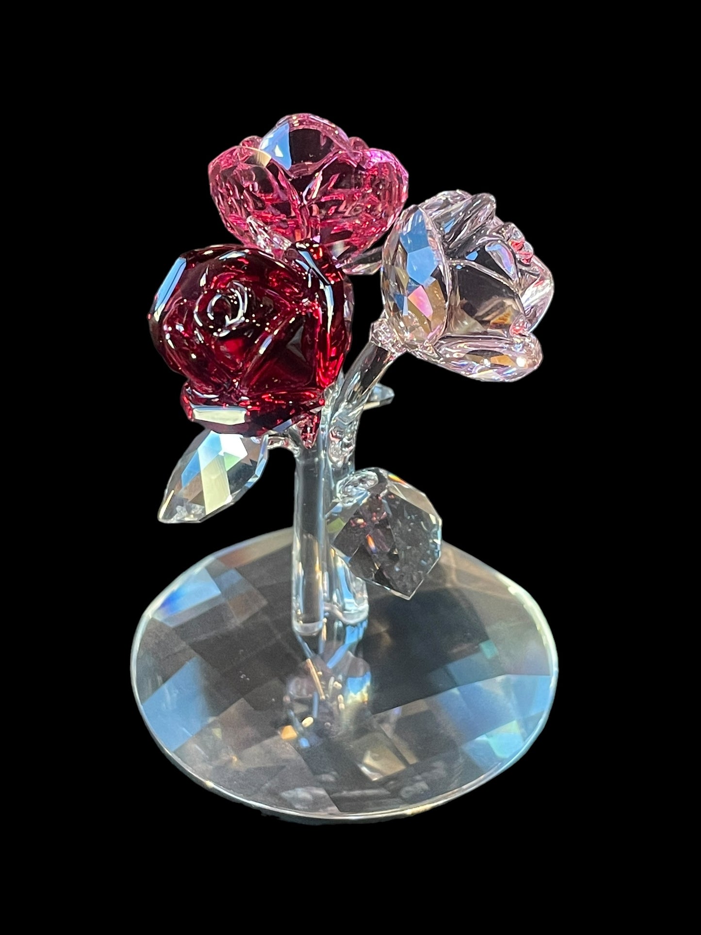 Swarovski Crystal Figurine Pink Roses Bouquet with Bell Jar