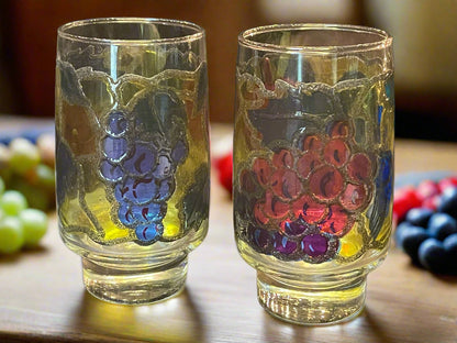 1970s Libbey Stained Glass Vineyard Grapes Tumblers Set of 2