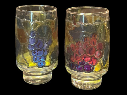 1970s Libbey Stained Glass Vineyard Grapes Tumblers Set of 2